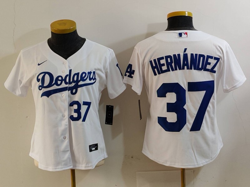 Women's Los Angeles Dodgers #37 Teoscar Hernandez Number White Cool Base Stitched Jerseys