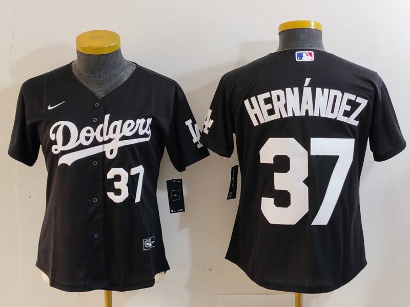 Women's Los Angeles Dodgers #37 Teoscar Hernandez Number Black Cool Base Stitched Jerseys