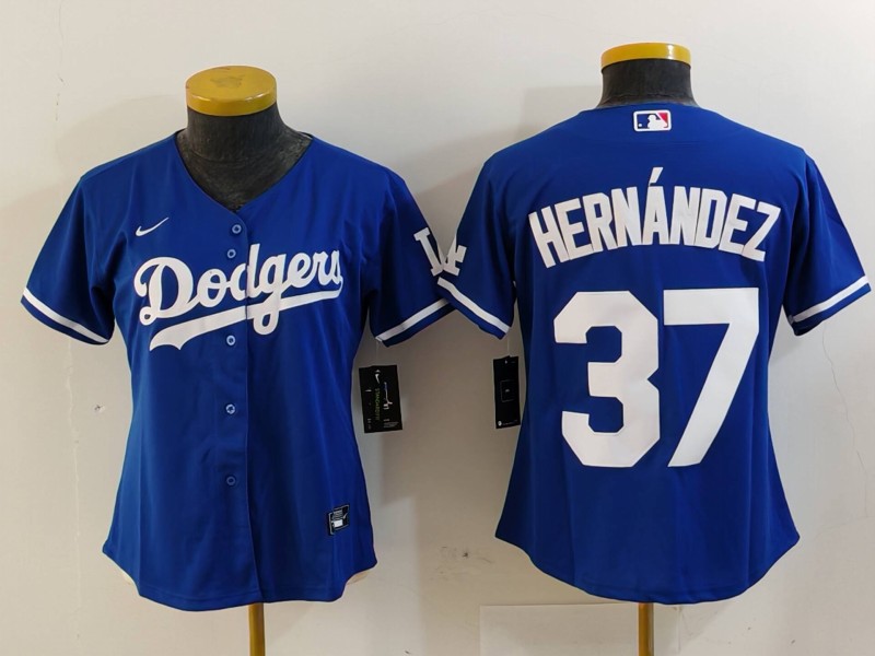 Women's Los Angeles Dodgers #37 Teoscar Hernandez Blue Cool Base Stitched Jersey