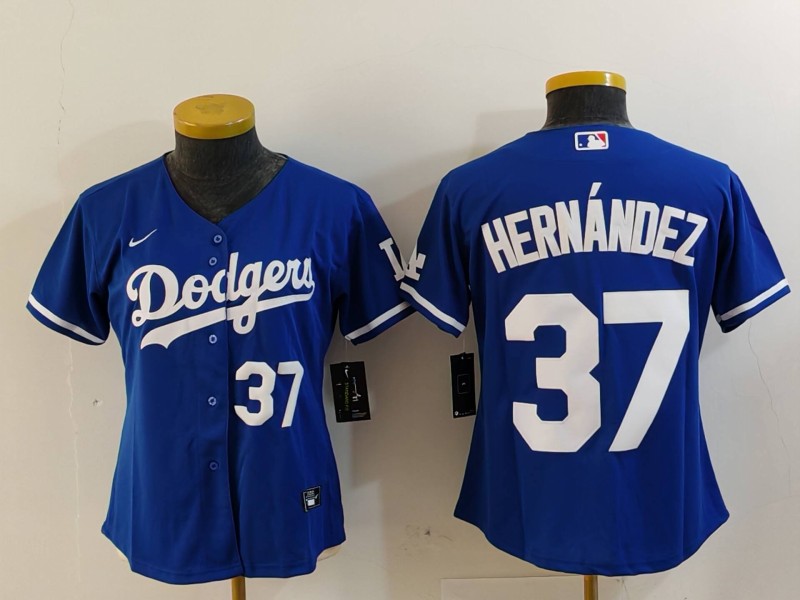 Women's Los Angeles Dodgers #37 Teoscar Hernandez Number Blue Cool Base Stitched Jerseys