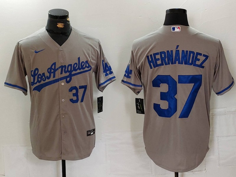 Men's Los Angeles Dodgers #37 Teoscar Hernandez Number Grey With Los Cool Base Stitched Jerseys