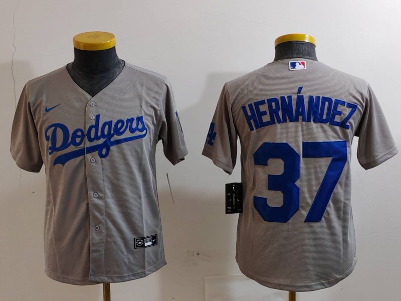 Youth Los Angeles Dodgers #37 Teoscar Hernandez Grey Cool Base Stitched Jersey