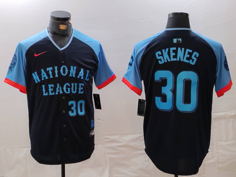 Men's Pittsburgh Pirates #30 Paul Skenes Number Navy 2024 All Star Limited Stitched Jersey