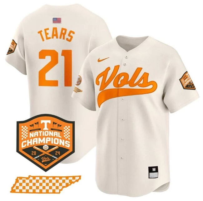 Men's Tennessee Volunteers #21 Kavares Tears Cream 2024 Champions Vapor Limited Stitched Jersey