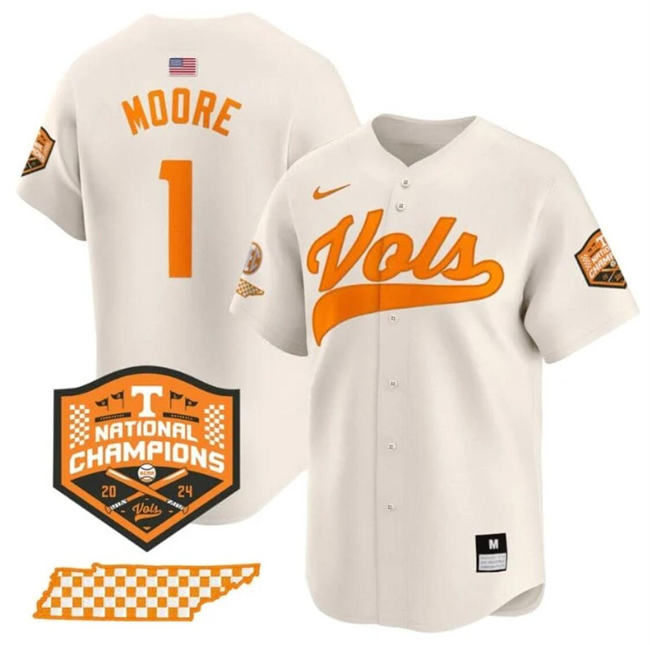 Men's Tennessee Volunteers #1 Christian Moore Cream 2024 Champions Vapor Limited Stitched Jersey