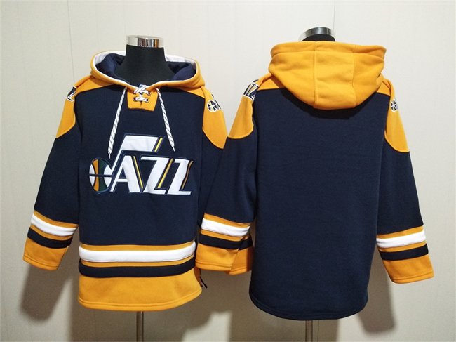 Men's Utah Jazz Blank Navy Yellow Lace-Up Pullover Hoodie