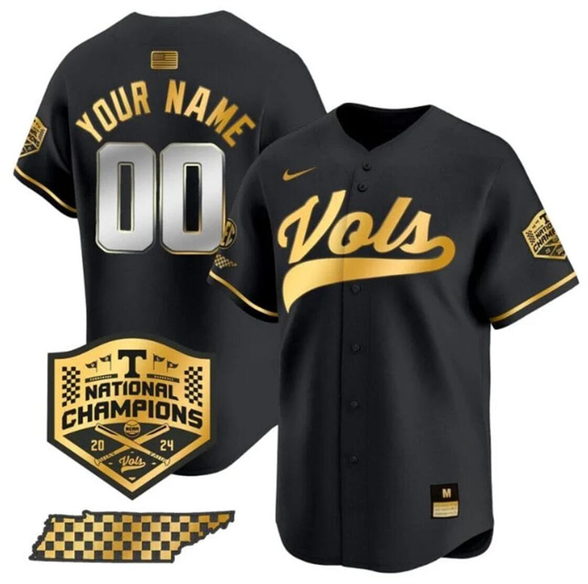 Men's Tennessee Volunteers Active Player Custom Black Gold 2024 Champions Vapor Limited Stitched Jersey