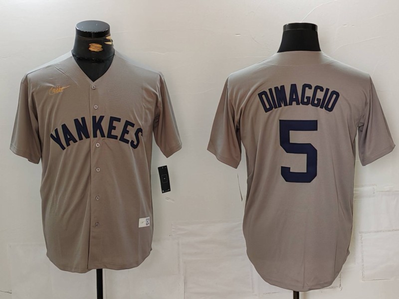 Men's New York Yankees #5 Joe DiMaggio Name Grey Stitched Nike Throwback Jersey