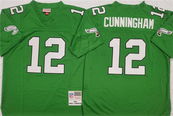 Men's Philadelphia Eagles #12 Randall Cunningham Kelly Green Throwback Football Stitched Jersey