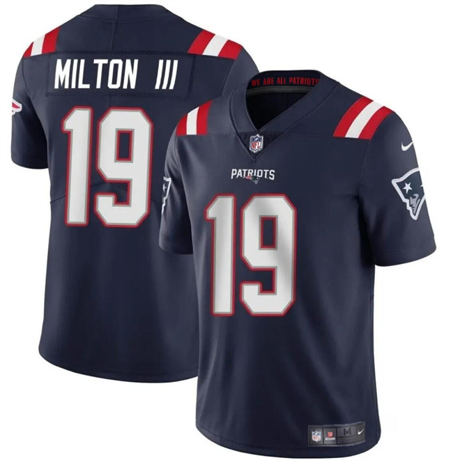 Men's New England Patriots #19 Joe Milton III Navy 2024 Vapor Limited Football Stitched Jersey