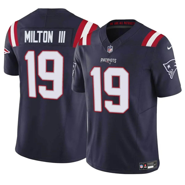 Men's New England Patriots #19 Joe Milton III Navy 2024 F.U.S.E. Vapor Limited Football Stitched Jersey