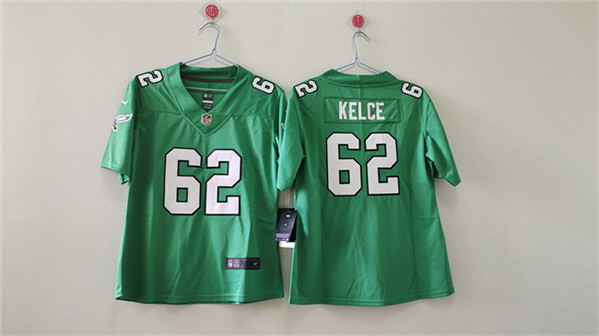 Women's Philadelphia Eagles #62 Jason Kelce Kelly Green Vapor Stitched Jersey(Run Small)