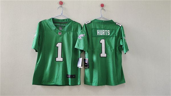 Women's Philadelphia Eagles #1 Jalen Hurts Kelly Green Vapor Stitched Jersey(Run Small)