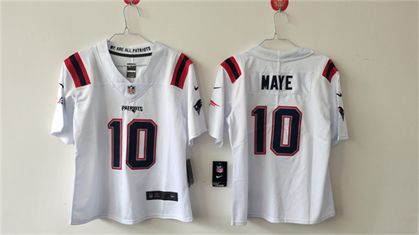 Women's New England Patriots #10 Drake Maye 2024 Draft White Vapor Untouchable Limited Football Stitched Jersey(Run Small)