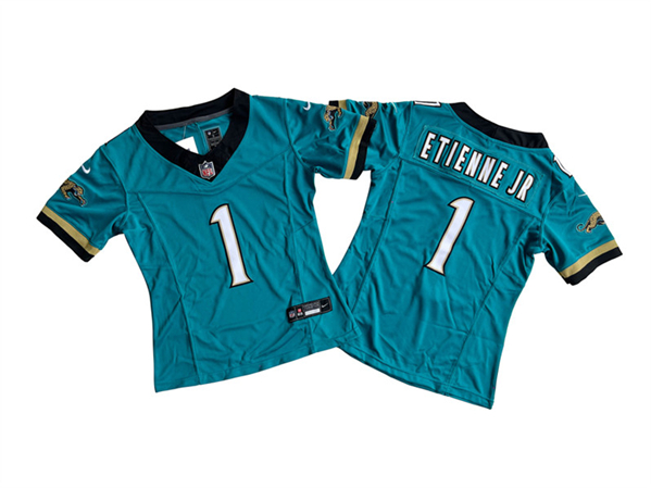 Women's Jacksonville Jaguars #1 Travis Etienne JR Teal 2024 F.U.S.E. Prowler Throwback Vapor Limited Football Stitched Jersey(Run Small)