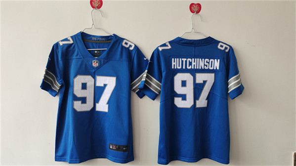 Women's Detroit Lions #97 Aidan Hutchinson Blue Vapor Football Stitched Jersey(Run Smaller)