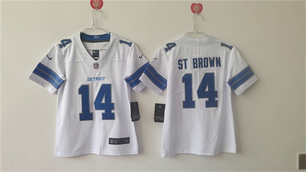 Women's Detroit Lions #14 Amon-Ra St. Brown White Vapor Football Stitched Jersey(Run Smaller)