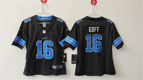 Women's Detroit Lions #16 Jared Goff Black Vapor Football Stitched Jersey(Run Smaller)