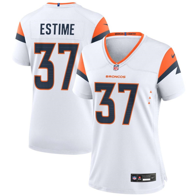 Women's Denver Broncos #37 Audric Estime White 2024 Football Stitched Jersey(Run Small)