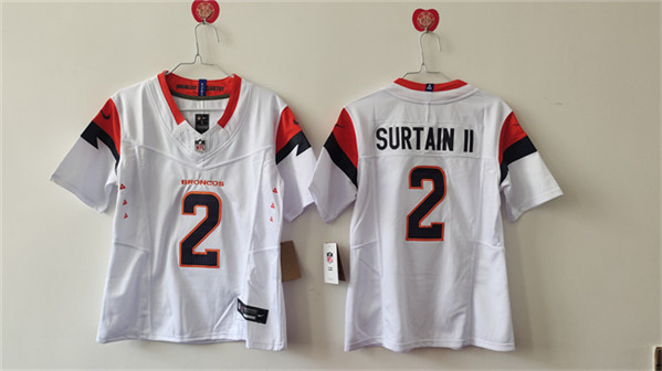 Women's Denver Broncos #2 Pat Surtain II White 2024 F.U.S.E. Vapor Stitched Jersey(Run Small)