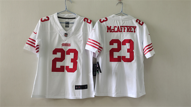 Women's San Francisco 49ers #23 Christian McCaffrey White Football Stitched Jersey(Run Small)