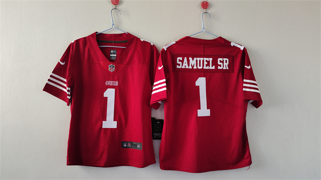 Women's San Francisco 49ers #1 Deebo Samuel Sr. Red Football Stitched Jersey(Run Small)