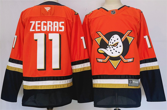 Men's Anaheim Ducks #11 Trevor Zegras Orange Black 2024-25 Stitched Jersey