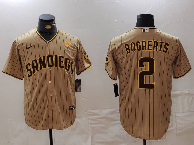 Men's San Diego Padres #2 Xander Bogaerts Khaki With PS Patch Cool Base Stitched Jersey