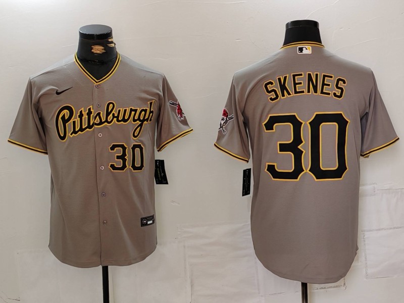 Men's Pittsburgh Pirates #30 Paul Skenes Number Grey Stitched Jersey