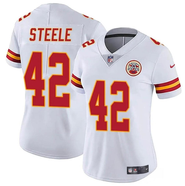 Women's Kansas City Chiefs #42 Carson Steele White Vapor Untouchable Limited Stitched Jersey(Run Small)