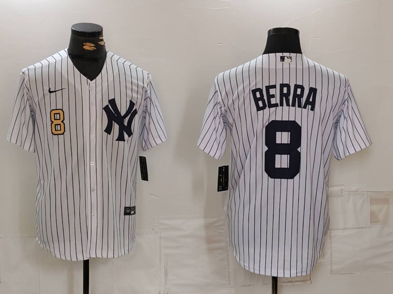 Men's New York Yankees #8 Yogi Berra White Stitched Nike Cool Base Throwback Jerseys