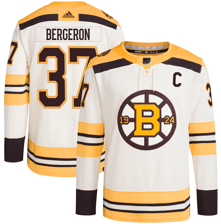 Men's Boston Bruins #37 Patrice Bergeron adidas Cream Alternate Captain Patch Primegreen Authentic Pro Player Stitched Jersey