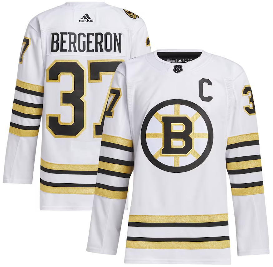 Men's Boston Bruins #37 Patrice Bergeron adidas White Away Captain Patch Primegreen Authentic Pro Player Stitched Jersey