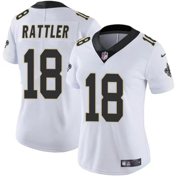 Women's New Orleans Saints #18 Spencer Rattler White Vapor Stitched Game Jersey(Run Small)