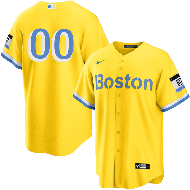 Men's Boston Red Sox Yellow Personalized City Connect Replica Stitched Baseball Jersey