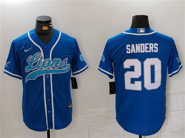 Men's Detroit Lions #20 Barry Sanders Blue Cool Base Stitched Baseball Jerseys