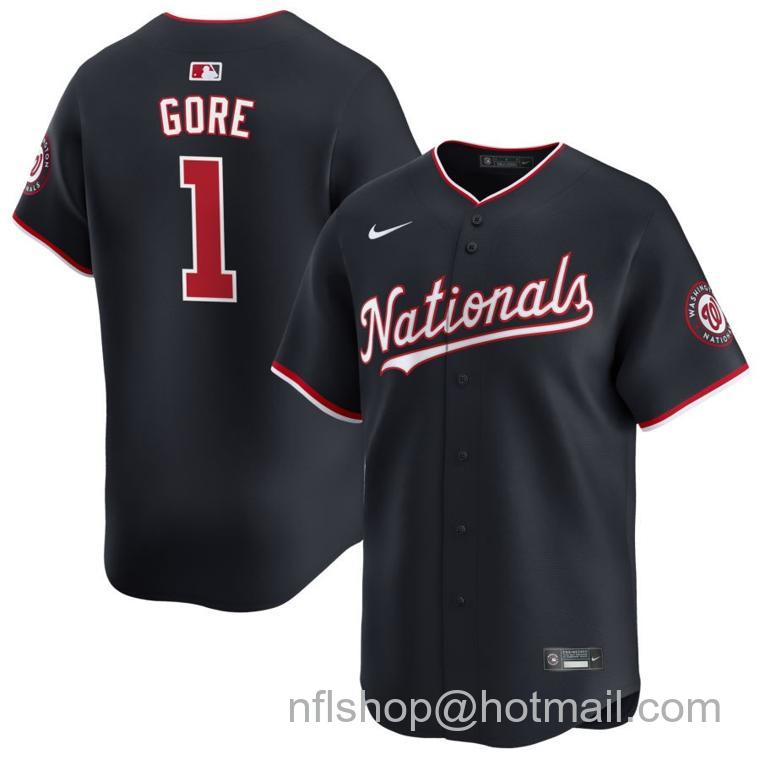 Men's Washington Nationals #1 MacKenzie Gore Nike Navy 2024 Alternate Limited Stitched Baseball Jersey