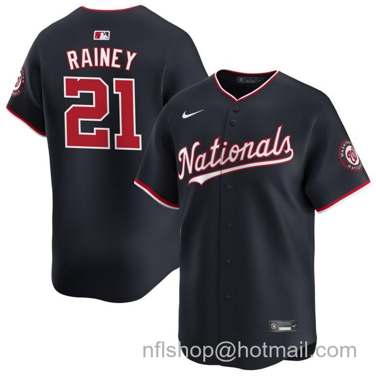 Men's Washington Nationals #21 Tanner Rainey Nike Navy 2024 Alternate Limited Stitched Baseball Jersey