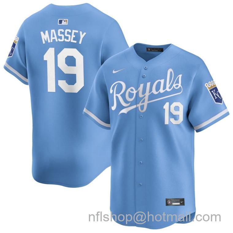 Men's Kansas City Royals #19 Michael Massey Light Blue 2024 Alternate Limited Stitched Baseball Jersey