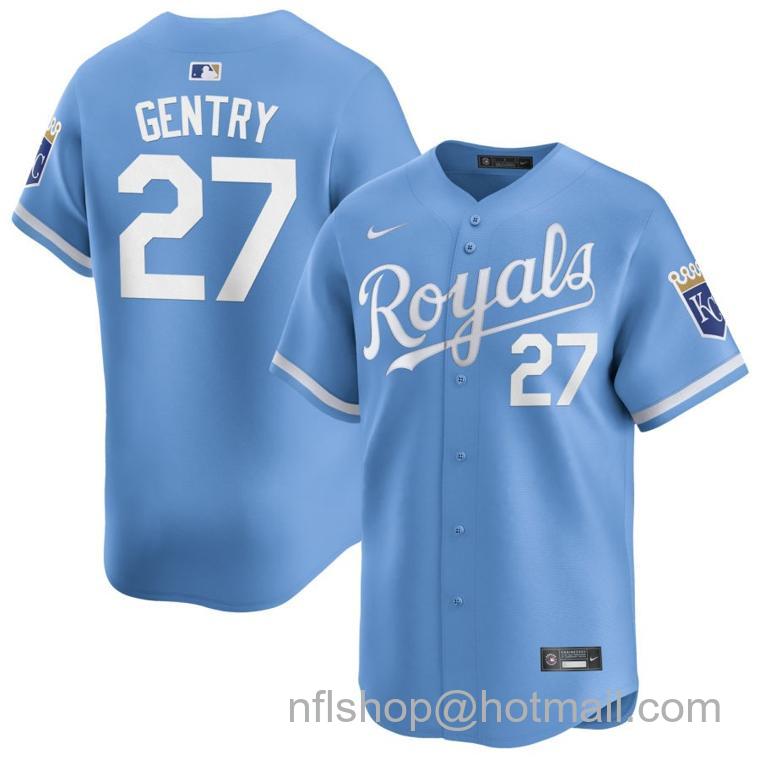 Men's Kansas City Royals #27 Tyler Gentry Light Blue 2024 Alternate Limited Stitched Baseball Jersey