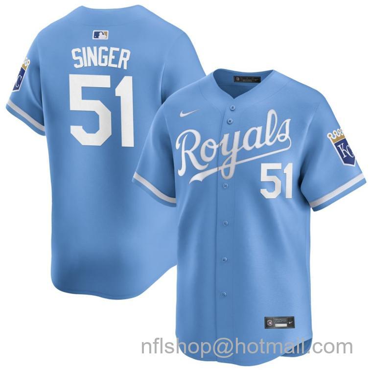 Men's Kansas City Royals #51 Brady Singer Light Blue 2024 Alternate Limited Stitched Baseball Jersey