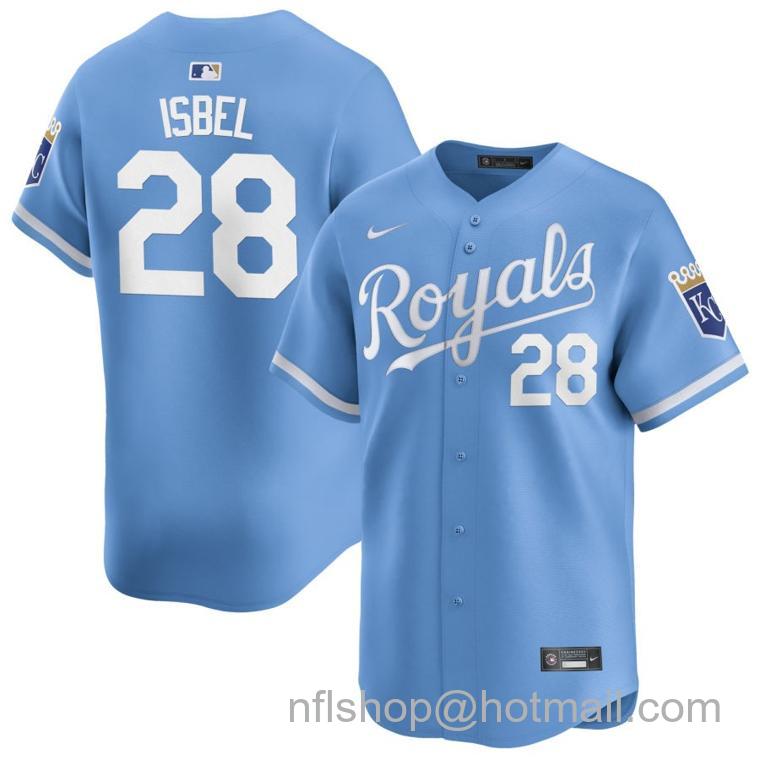 Men's Kansas City Royals #28 Kyle Isbel Light Blue 2024 Alternate Limited Stitched Baseball Jersey