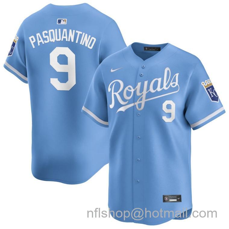 Men's Kansas City Royals #9 Vinnie Pasquantino Light Blue 2024 Alternate Limited Stitched Baseball Jersey