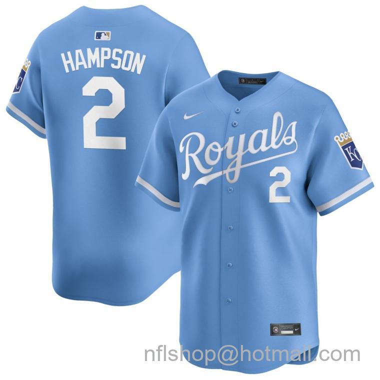 Men's Kansas City Royals #2 Garrett Hampson Light Blue 2024 Alternate Limited Stitched Baseball Jersey