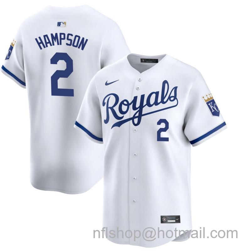 Youth Kansas City Royals #2 Garrett Hampson White 2024 Home Limited Stitched Baseball Jersey