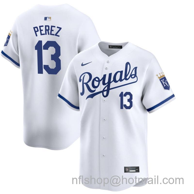 Youth Kansas City Royals #13 Salvador Perez White 2024 Home Limited Stitched Baseball Jersey