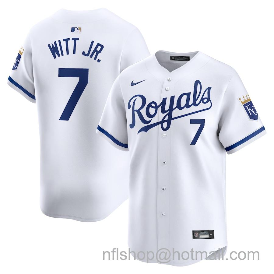 Youth Kansas City Royals #7 Bobby Witt Jr. White 2024 Home Limited Stitched Baseball Jersey