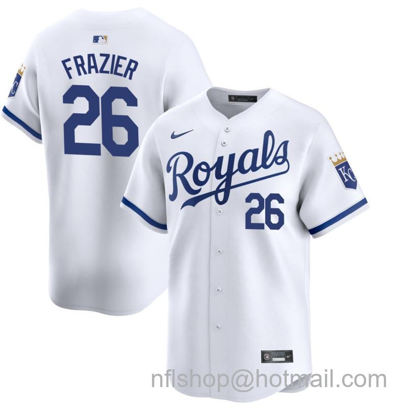 Men's Kansas City Royals #26 Adam Frazier White 2024 Home Limited Stitched Baseball Jersey