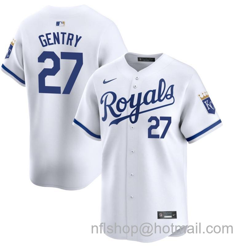 Men's Kansas City Royals #27 Tyler Gentry White 2024 Home Limited Stitched Baseball Jersey