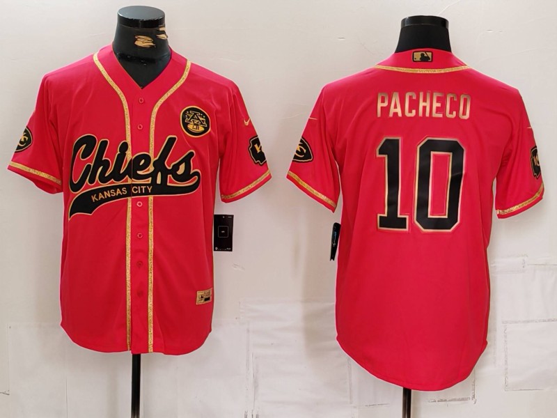 Men's Kansas City Chiefs #10 Isiah Pacheco Red Gold Cool Base Stitched Baseball Jersey